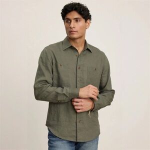 Piombo Men’s Olive Green Pure Linen Button Front Shirt Size Large
